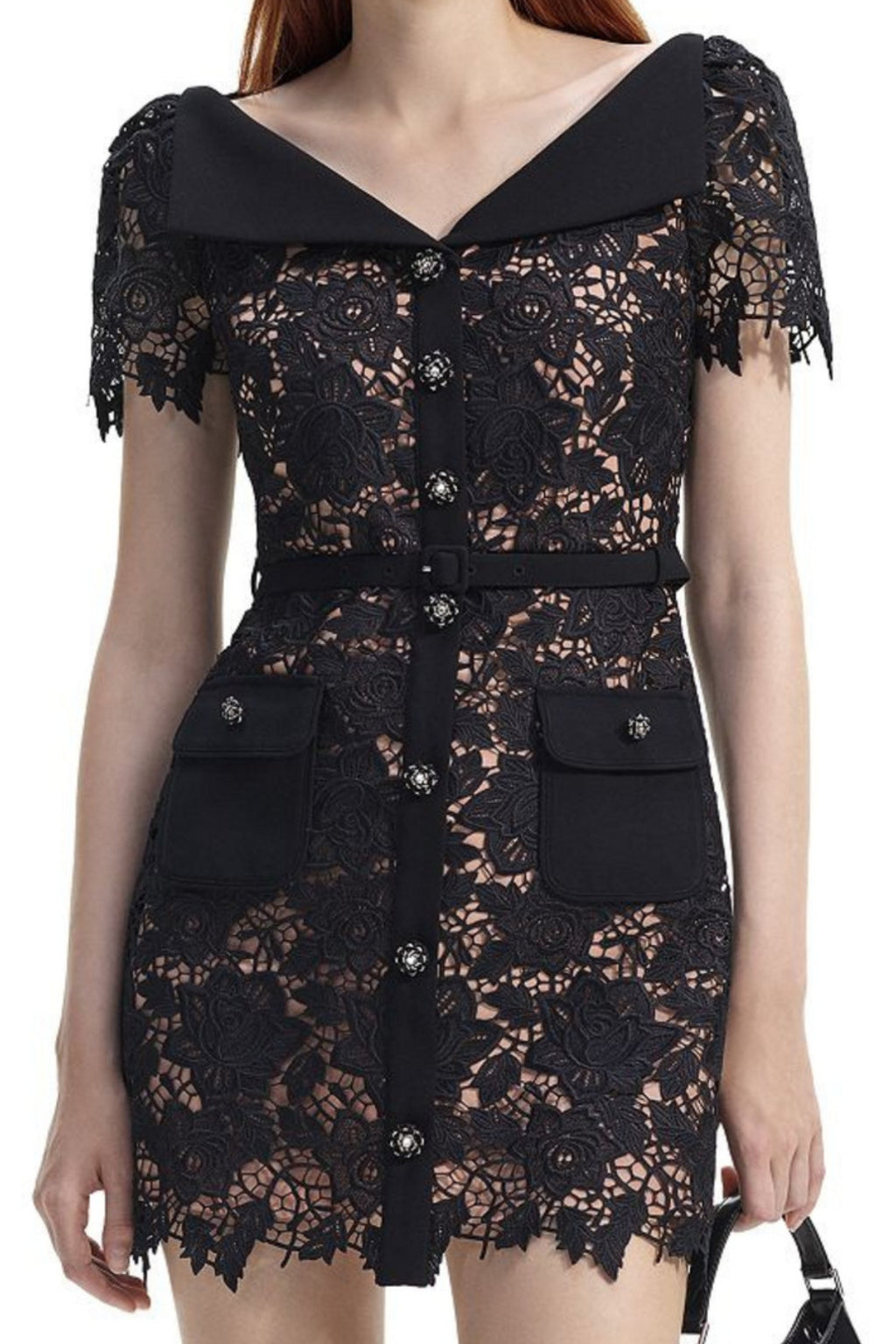 Flowering Girl Women Lace Buckle Mini Dress In Black