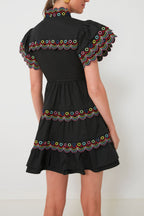 Flowering Girl Women Wavy Ruched Trim Mini Dress In Black