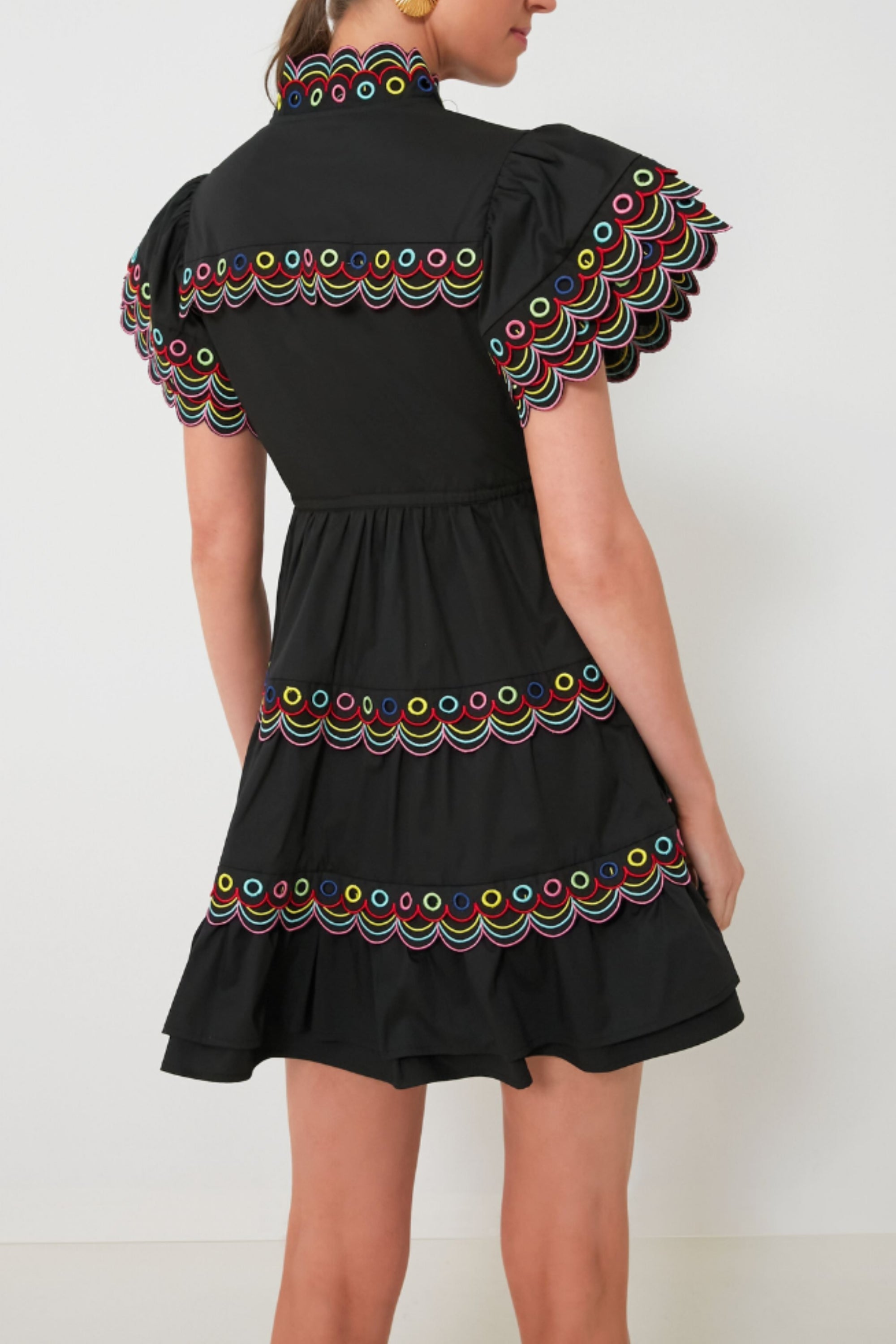 Flowering Girl Women Wavy Ruched Trim Mini Dress In Black