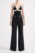 Black & White Halter Top with High-Waisted Wide-Leg Pants