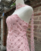 Flowering Girl Women Strapless Sequins Pearl Mini Dress In Pink