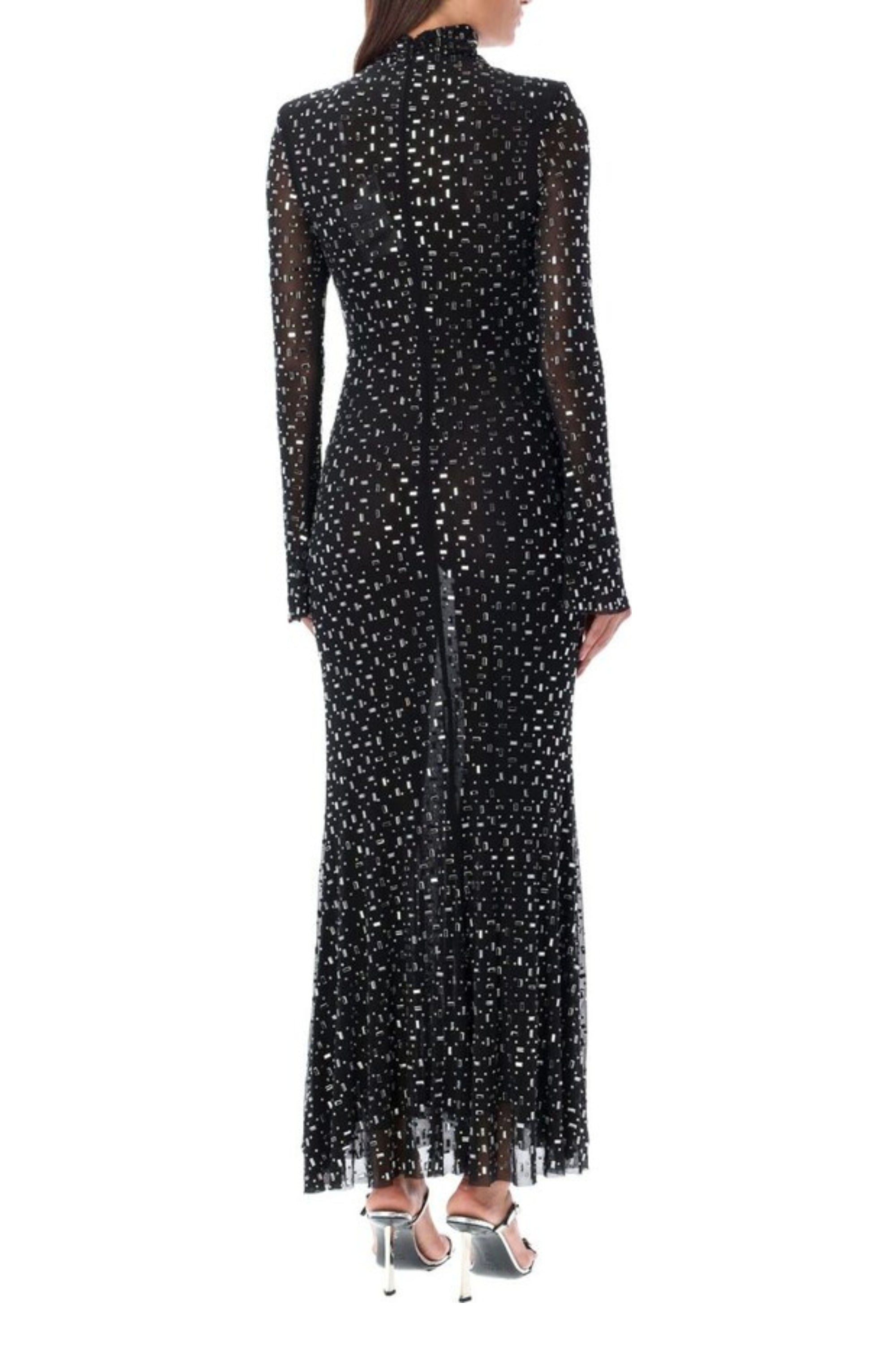 Crystal Embellished Mesh Midi Dress In Black