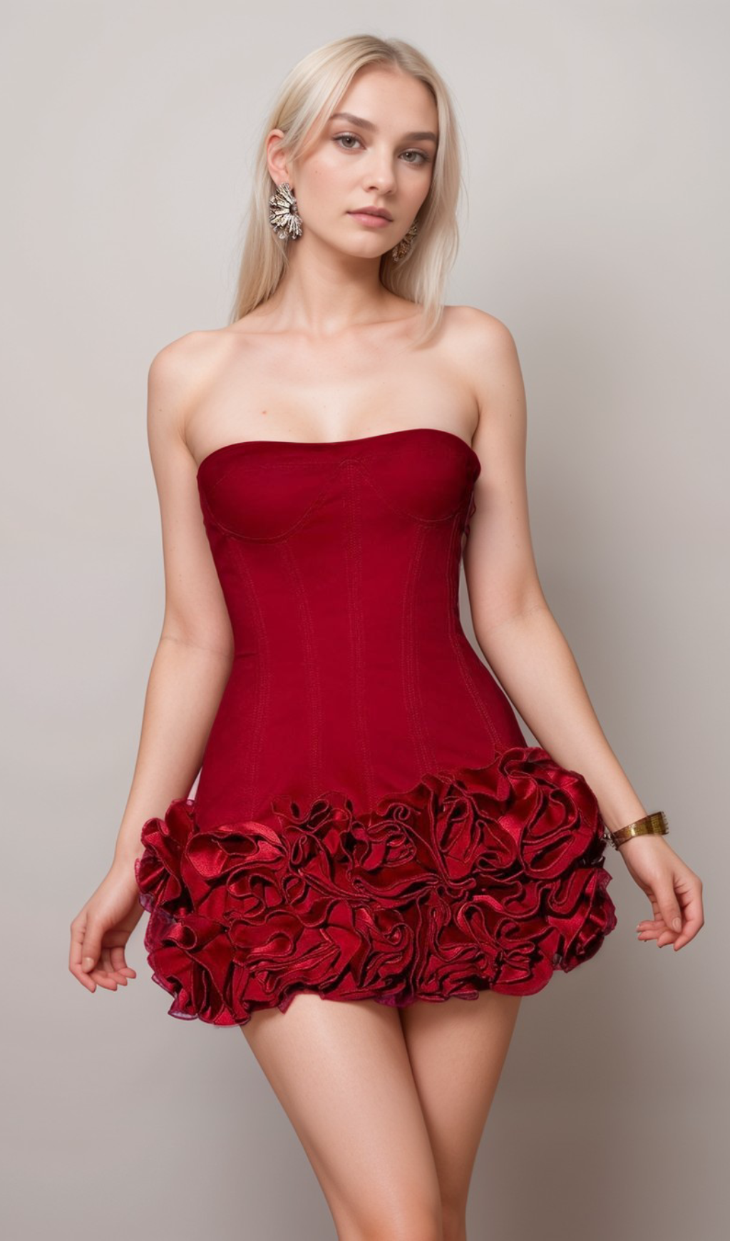 Flowering Girl Women Angela Red Flower-Trim Embellished Strapless Mini Dress