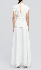 Flowering Girl Women white Waist cross pleats midi dress with asymmetric hemline