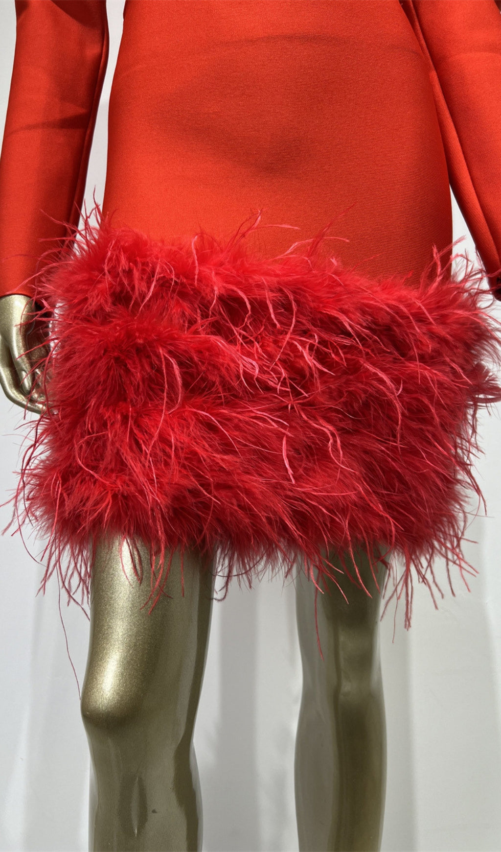 Flowering Girl Women RHINESTONE CUTOUT FEATHER BANDAGE DRESS IN RED