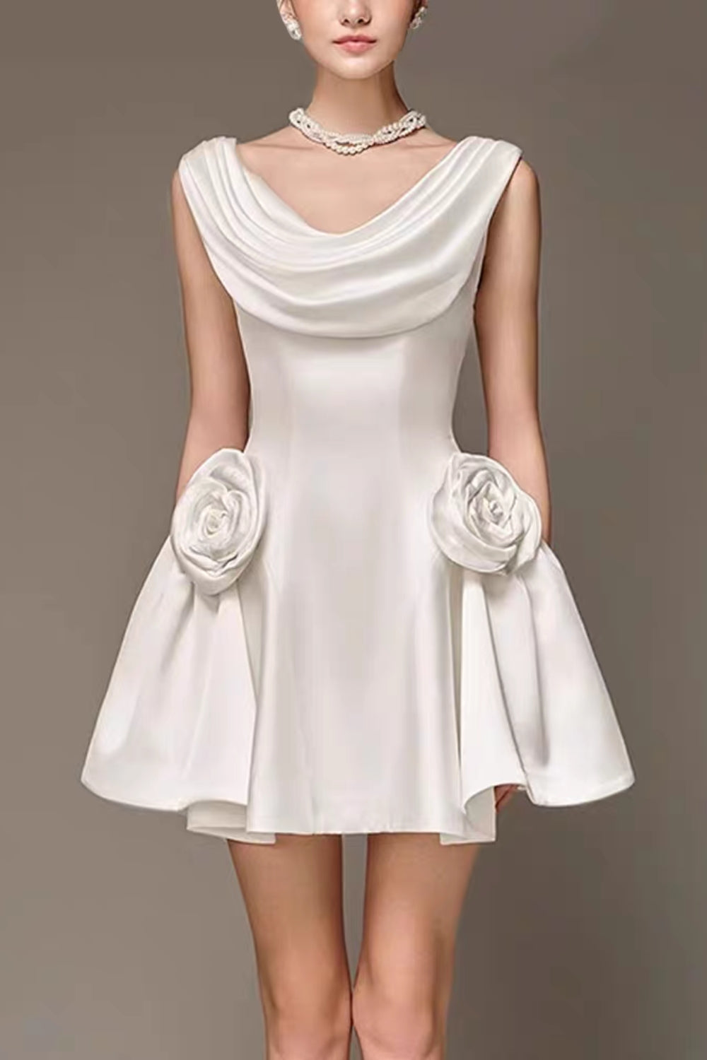 Flowering Girl Women 3D Flower Pleated Sleeveless Mini Dress