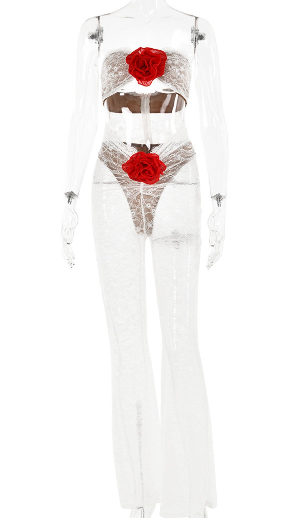 Flowering Girl Women Flower Lace Hollow Jumpsuit In White