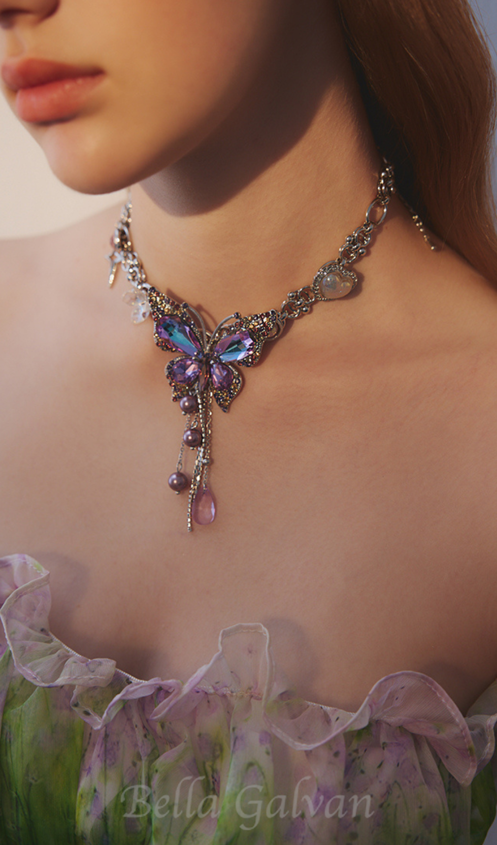 Flowering Girl Women teardrop tassel butterfly necklace