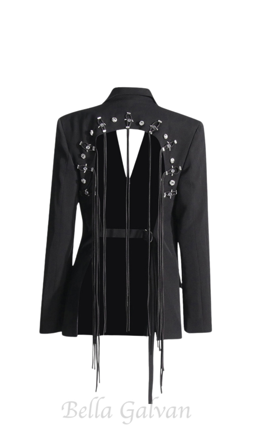 Flowering Girl Women Vienna Hollow Fringe Backless Blazer in black