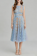 Phoenix 3d Embroidered Lace Mesh Midi Dress In Blue