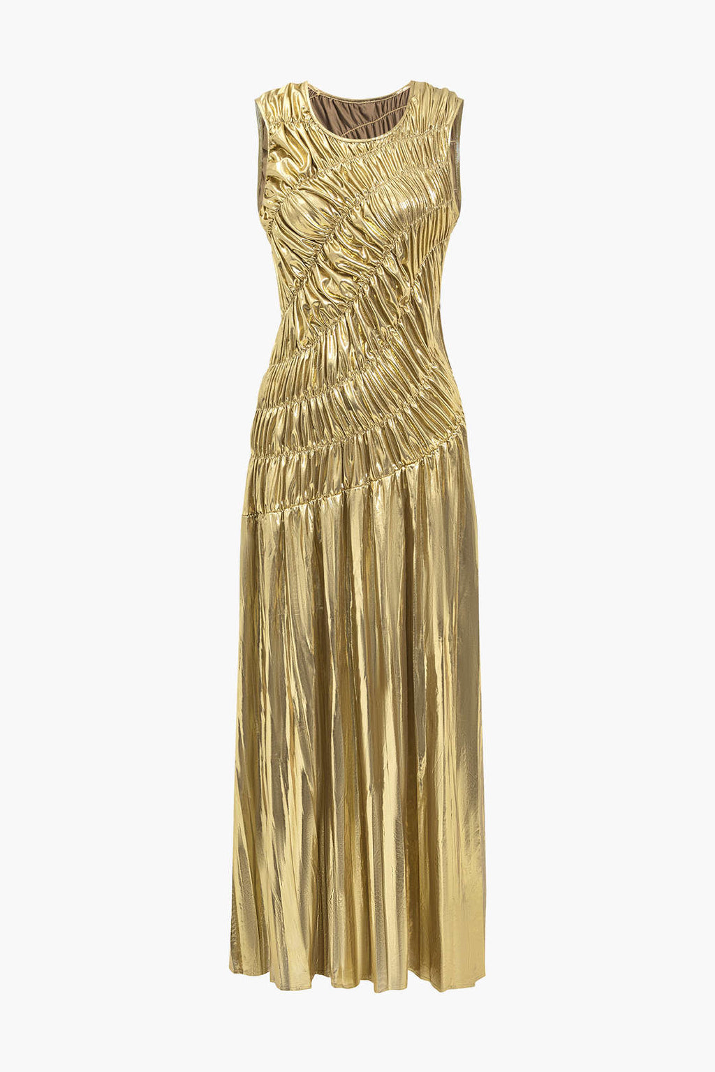 Flowering Girl Women Solid Ruched Shiny Maxi Dress