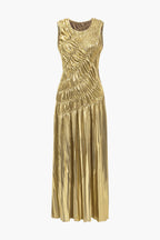 Flowering Girl Women Solid Ruched Shiny Maxi Dress