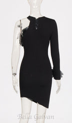 Flowering Girl Women CYANNE BLACK ONE SHOULDER FLOWER MINI DRESS