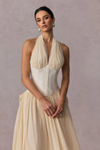 Flowering Girl Women tiffany halterneck tulle overlay maxi dress in apricot