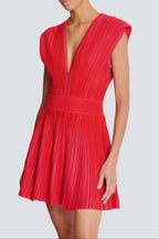 Flowering Girl Women v-Neck Sleeveless Flared Knit Mini Dress In Red