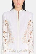 Flowering Girl Women lace embroidered hollow maxi dress in white