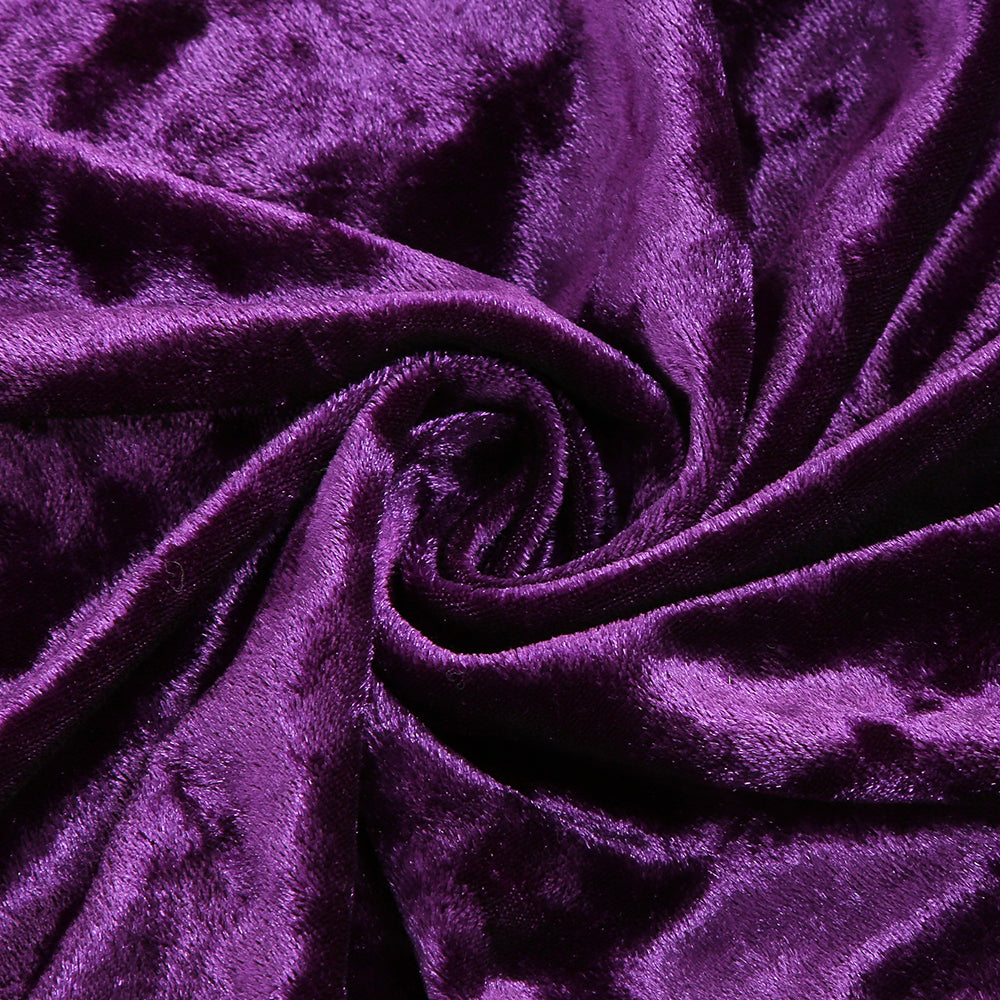 Flowering Girl Women Purple V Neck Ruched Velvet Mini Dress