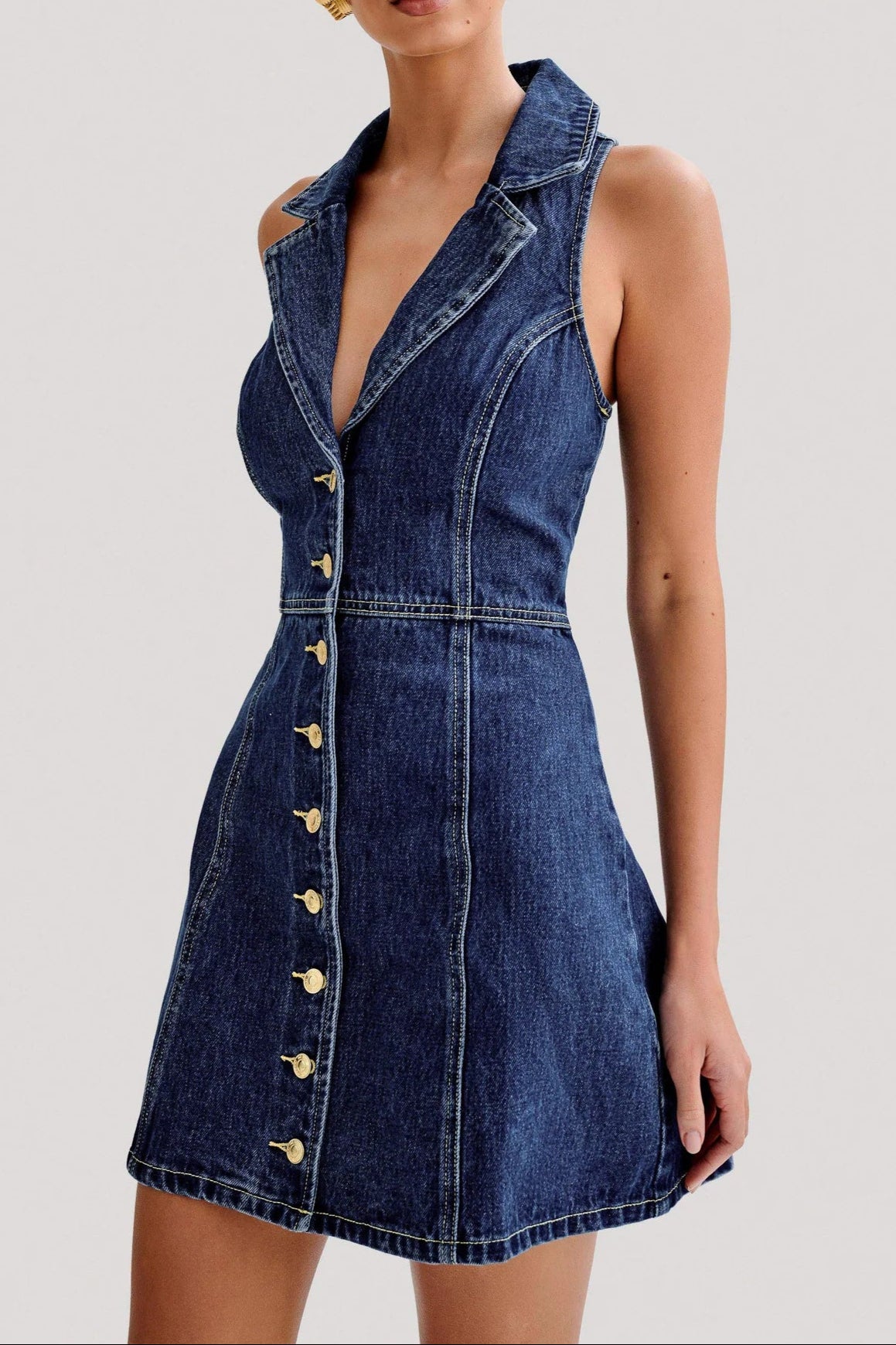 Flowering Girl Women Eartha Collared Denim Mini Dress - Dark Blue