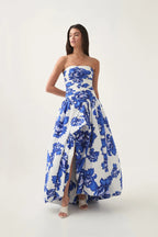 nancy Violette  Bubble Hem Maxi Dress in cobalt