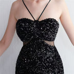 Flowering Girl Women Marian Black Cutout Sequins Halter Maxi Dress