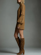 Flowering Girl Women Loose turtleneck mini dress made of suede