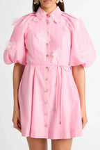 Elvira 3D-Petal Belted Mini Shirt Dress In Pink