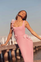 sabrina 3d flower Midi Dress in Pink