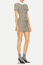 Flowering Girl Women Check Wool Mini Dress