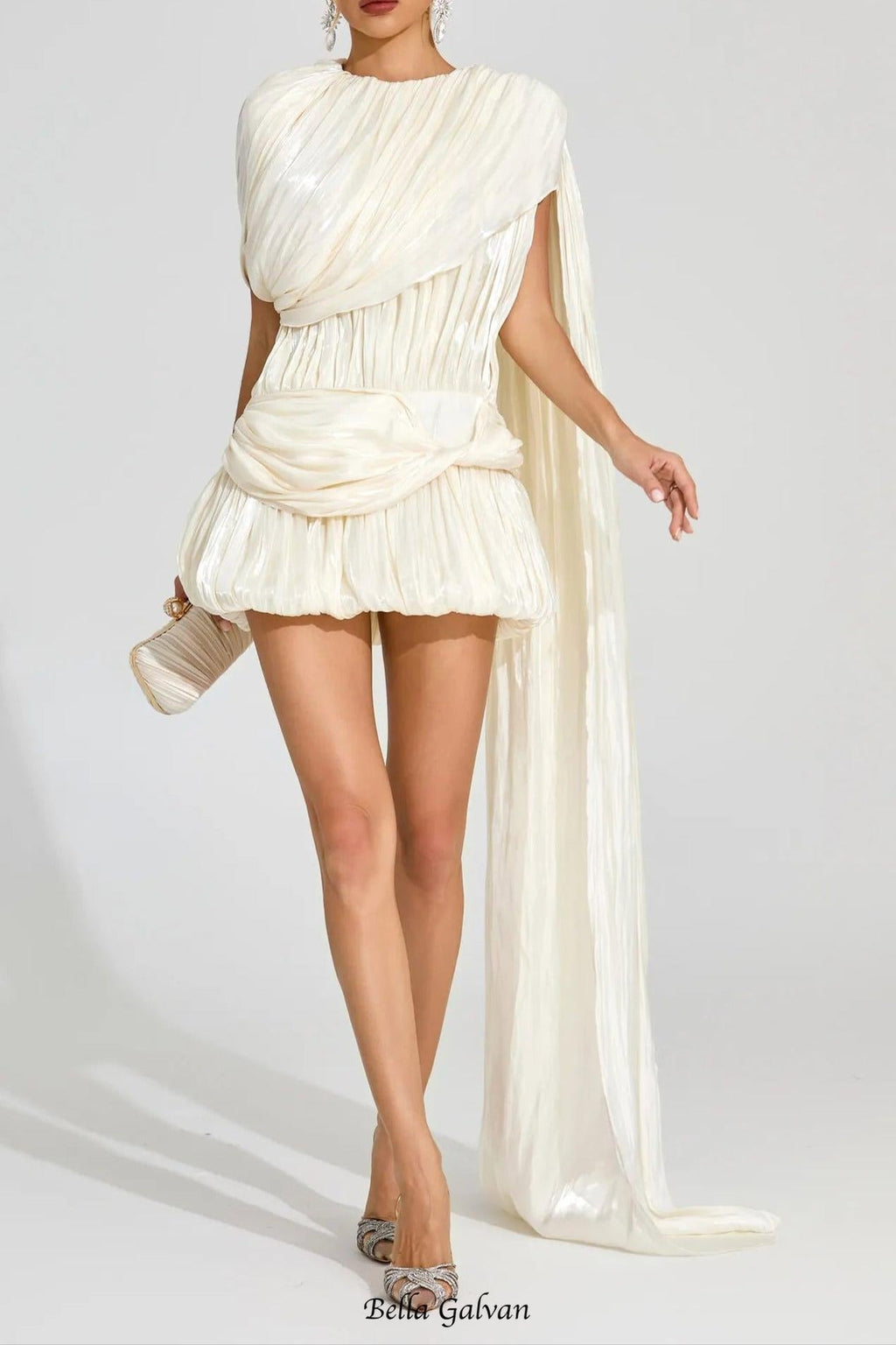 cornelia Apricot pleated Draped Mini Dress