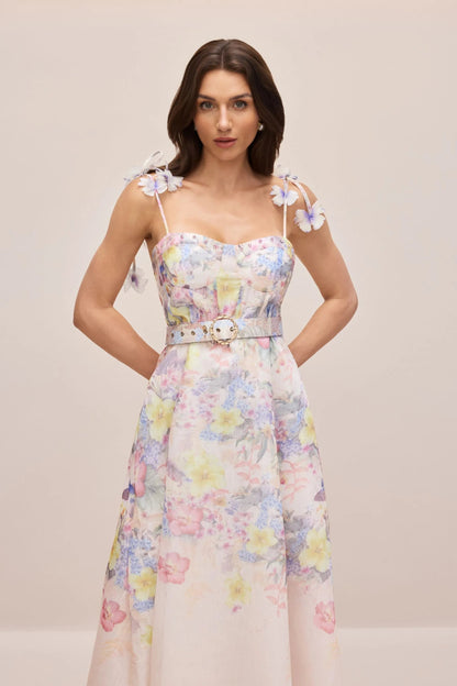 emily Floral printed Strap Corset Maxi Dress