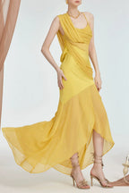 Flowering Girl Women Victoria Backless Irregular Hem Maxi Dress In Yellow