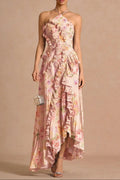 marcia Bouquet Floral  ruffle trim pleated Maxi Dress