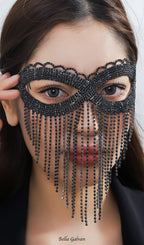 Flowering Girl Women Dascha Black Rhinestone Tassel Mask