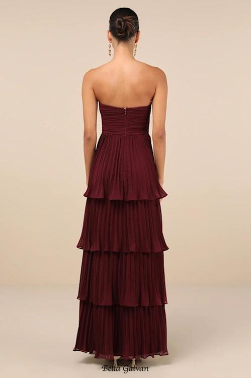 Flowering Girl Women Strapless Tiered Maxi Dress in Plum Purple