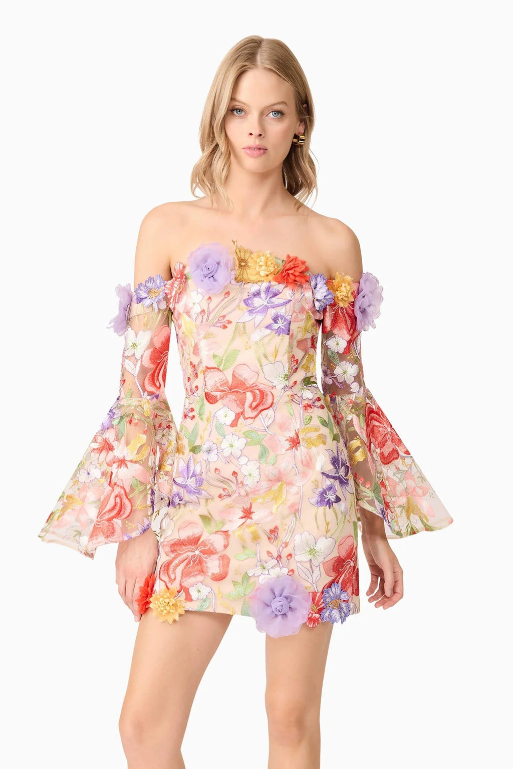 Flowering Girl Women Tabitha Multicolor Off Shoulder Mini Dress In Floral
