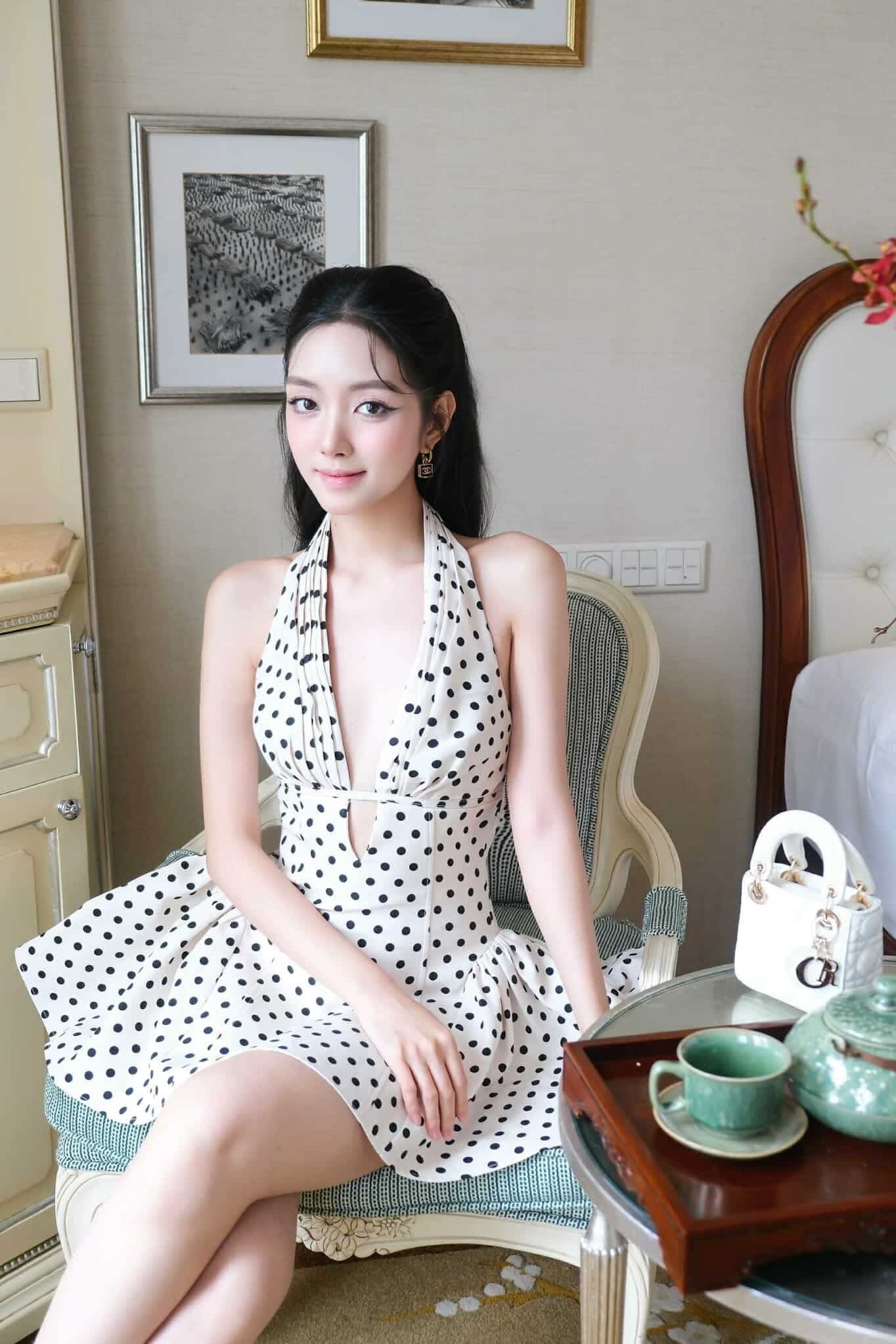 Flowering Girl Women Tiffany Plunge Dot Mini Dress