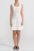 Flowering Girl Women Sleeveless Mini Dress With Scalloped Lace Trim - White