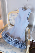 Flowering Girl Women Azure 3D Flower Mini Dress In Blue