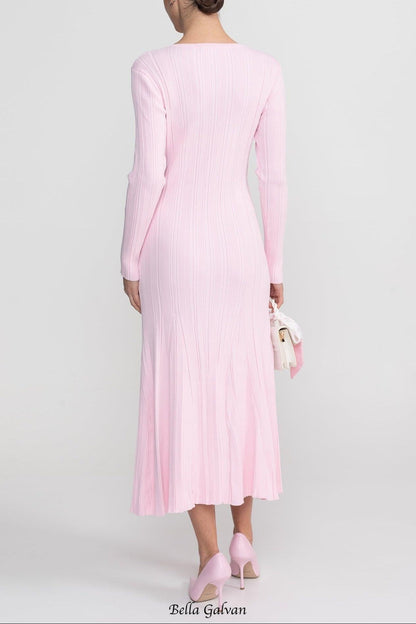 apphia Pink Contrast Lace Knit Midi Dress