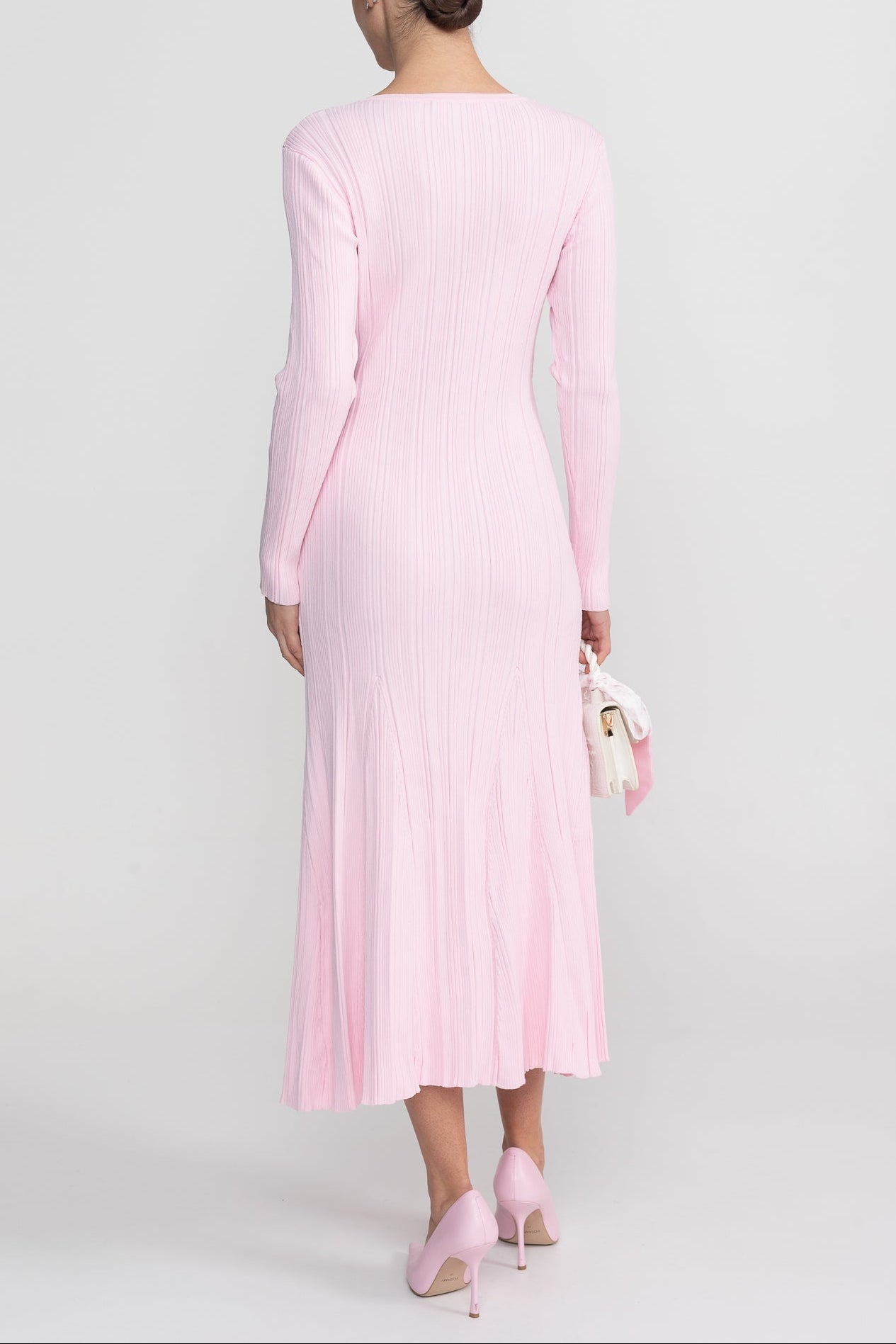 Apphia Pink Contrast Lace Knit Midi Dress