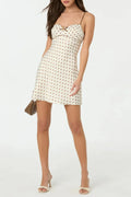 Satin Polka Dot Mini Dress in beige