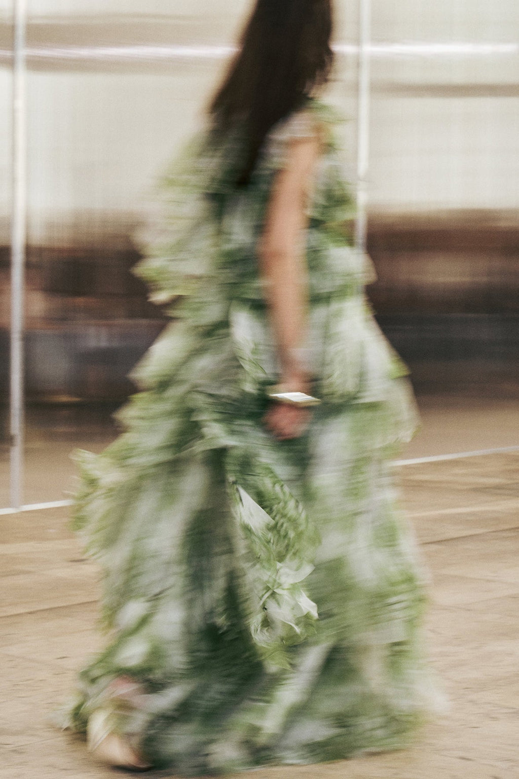 claire green floral print pleated layer maxi dress