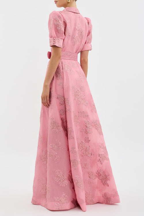 Flowering Girl Women Annette Floral Embellished Button Gown In Pink