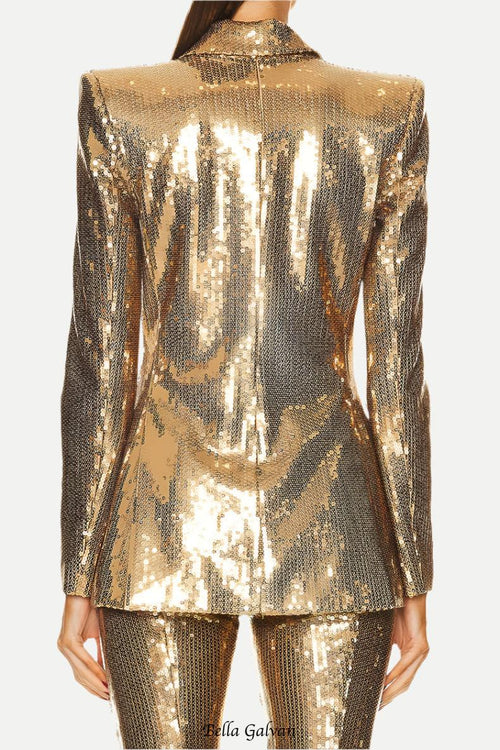 Flowering Girl Women alexandra Fitted Sequin Blazer in gold