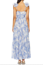 v -neck floral print cutout maxi dress in blue