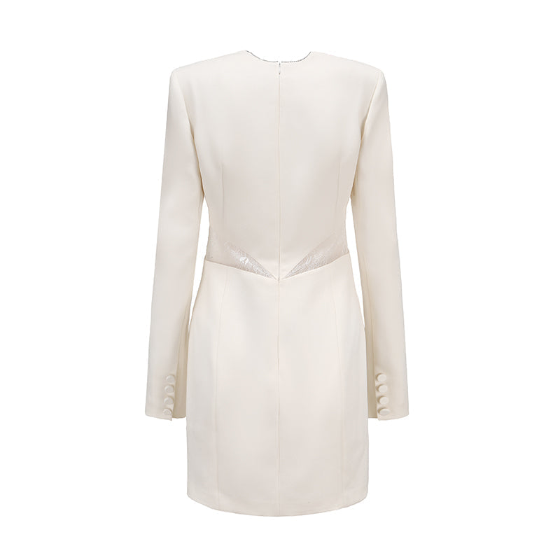 Flowering Girl Women Diamond collar lace mini dress in white