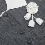 winni Grey Crochet Flower Collared Knit Mini Dress