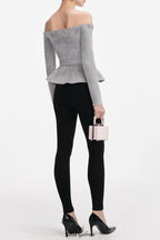 molly Grey Chenille Knit Crystal Trim Top