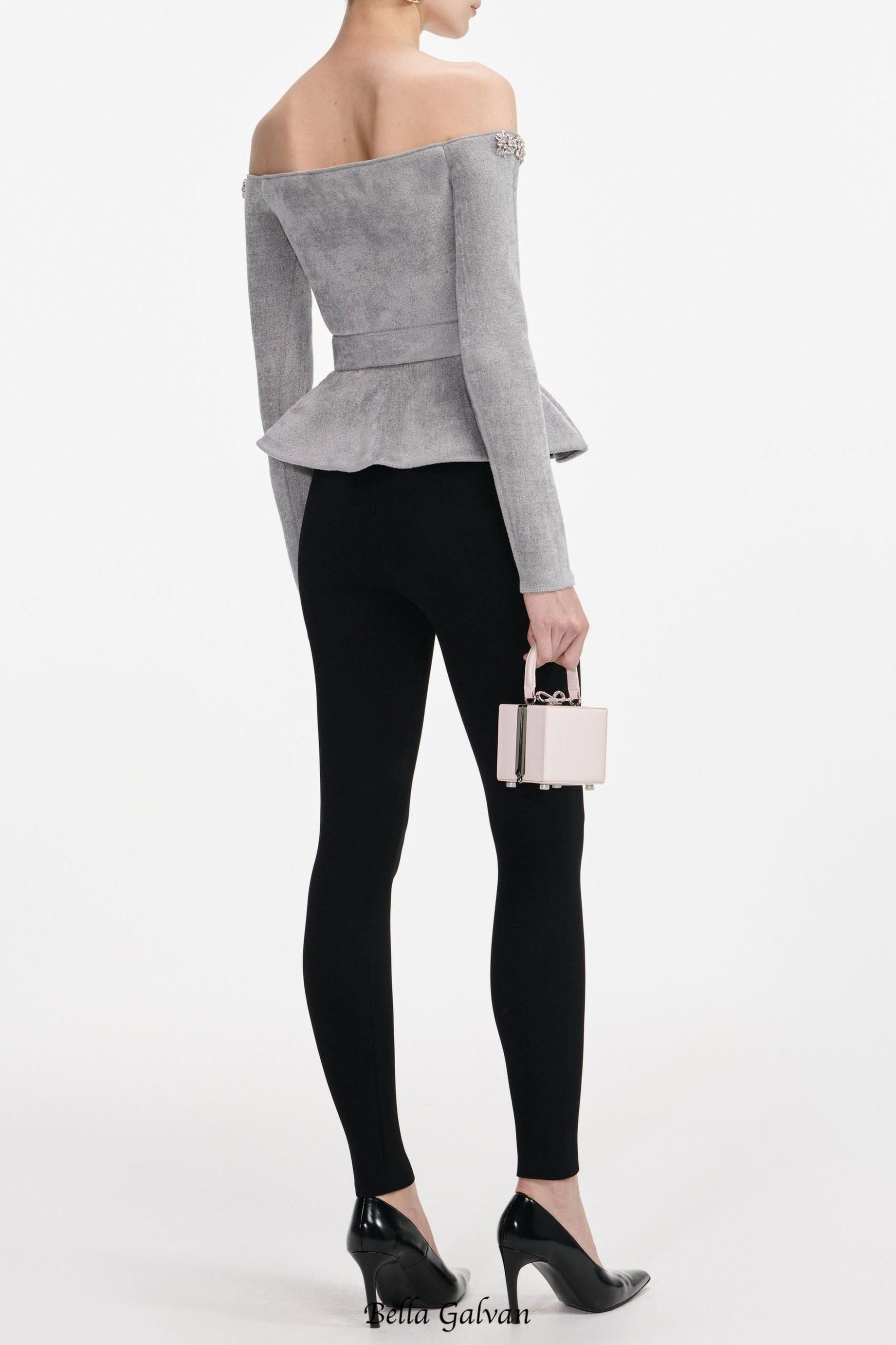 molly Grey Chenille Knit Crystal Trim Top