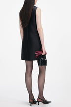maggie Black Taffeta Embellished Trim Mini Dress